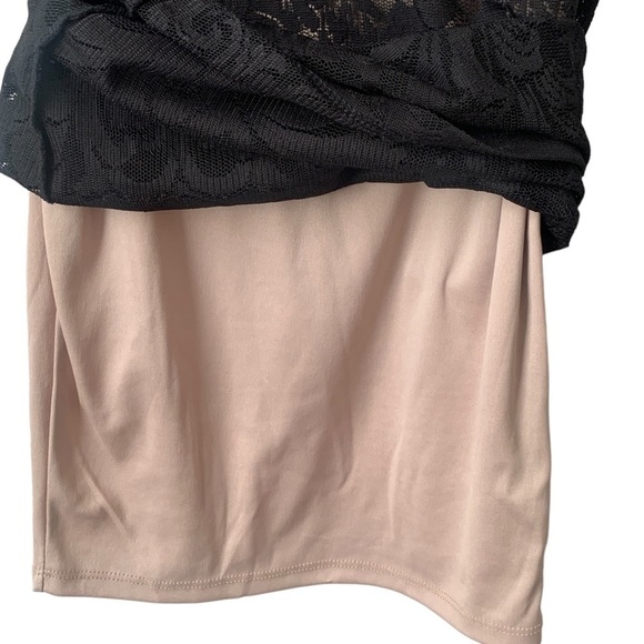 Va Va Voom Black Lace Long Sleeve Nude Liner Bodycon Midi Scoop Neck Dress Sz M - Picture 8 of 10